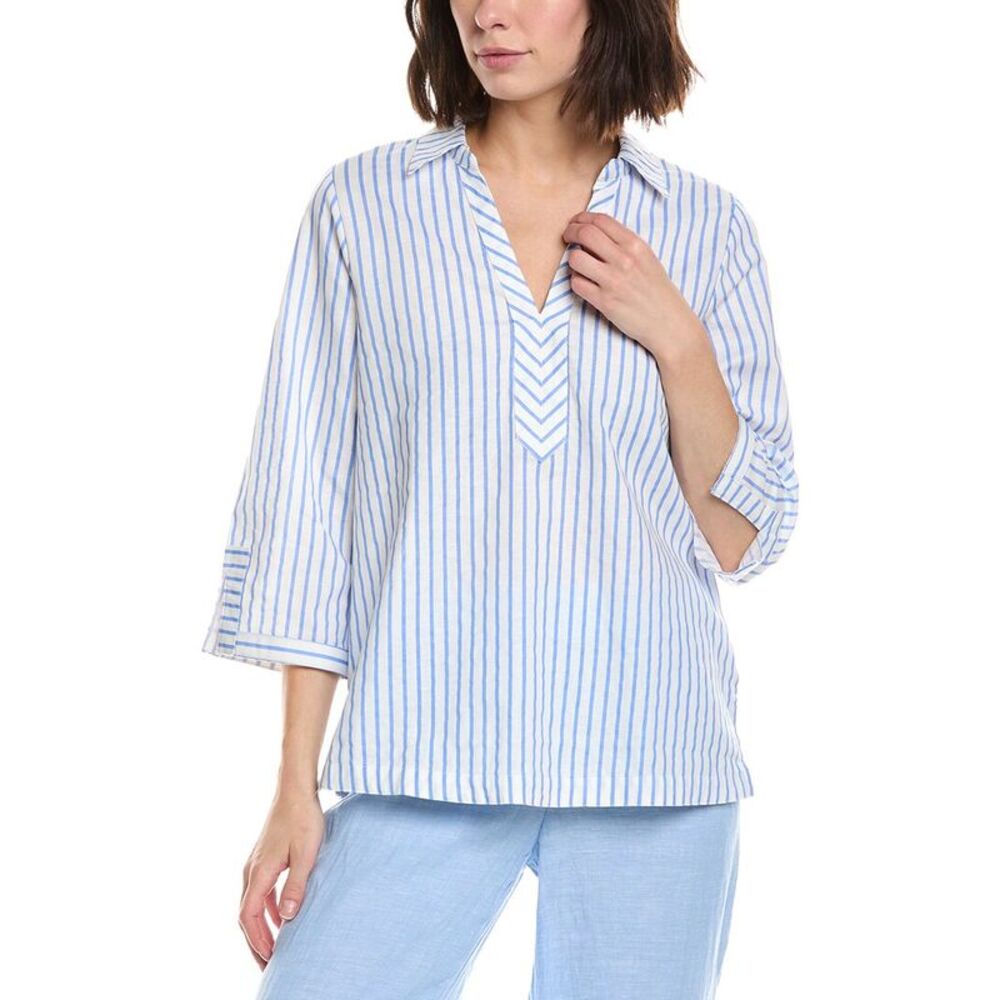 Stella Parker Womens Alice Linen-Blend Tunic Top, Blue